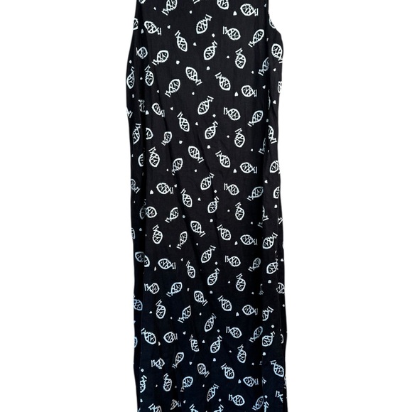 Soft As a Grape Cape Cod Tropical Fish 100% Linen Black Maxi Dress XL D16 - Picture 2 of 10